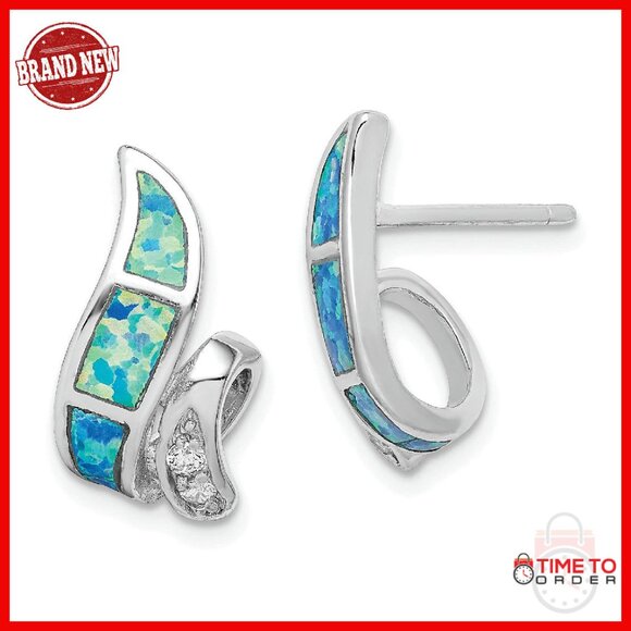 Sterling Silver CZ Opal Twisted Drop Earrings 18mm Post Back
